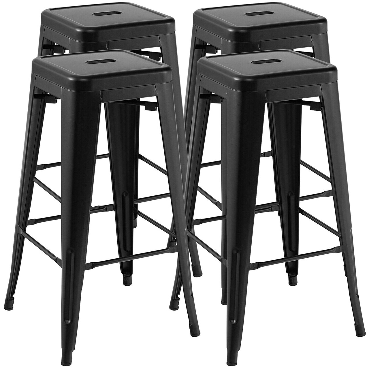 30 Inch Bar Stools Set of 4 with Square Seat and Handling Hole